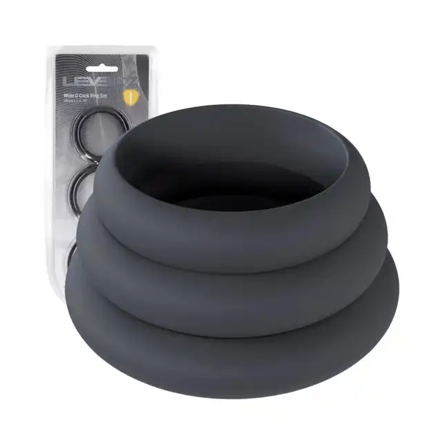 Levelz - Wide O Cock Ring Set. Zestaw 3 czarnych silikonowych ringów L/XL/XXL