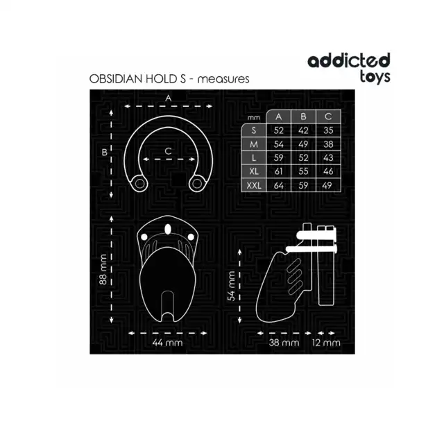 Addicted Toys - Obsidian Hold Penis Cage Size S - Klatka na penisa z wymiennymi pierścieniami. Bezpieczna konstrukcja, możliwość idealnego dopasowania i pełna kontrola.