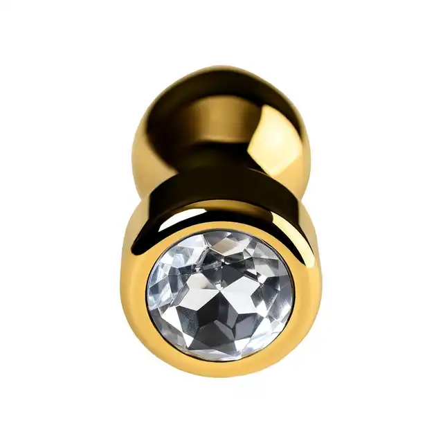 Metal by Toyfa - Gold anal plug with white round-shaped gem - Złoty korek analny w kształcie pocisku z kryształkiem.