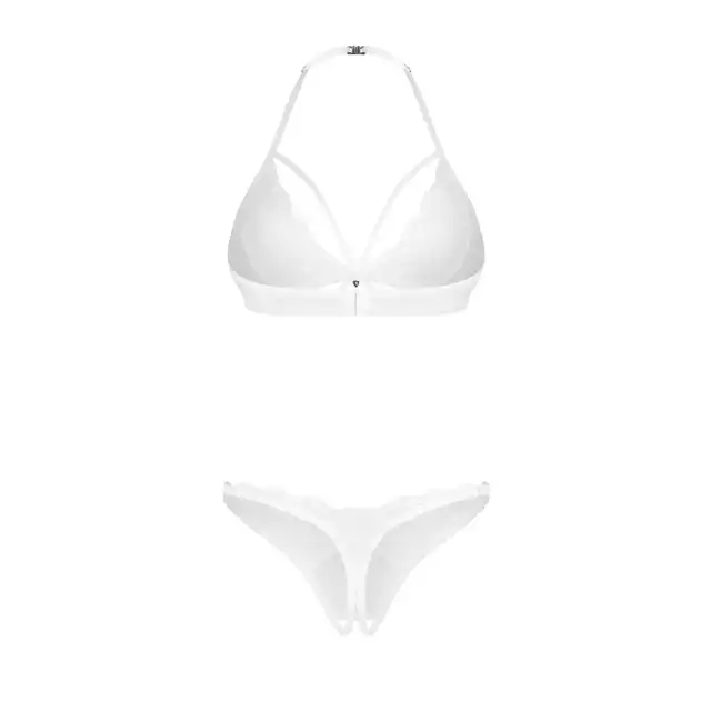 Obsessive – Weddya 3-Pcs Set L/XL. Zmysłowy prześwitujący komplet bielizny na nos poślubną z otwartym krokiem 