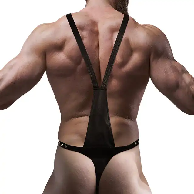 Fetish Submissive Attitude - Męska uprząż V-shape z eko-skóry z metalowymi detalami. 