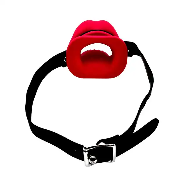 Kiotos BDSM - Vibrating Mouth Gag Silicone Lips &amp; Tongue - Wibrujący knebel w kształcie ust z językiem i wypustkami. 10 funkcji wibracji i silikon wysokiej jakości!