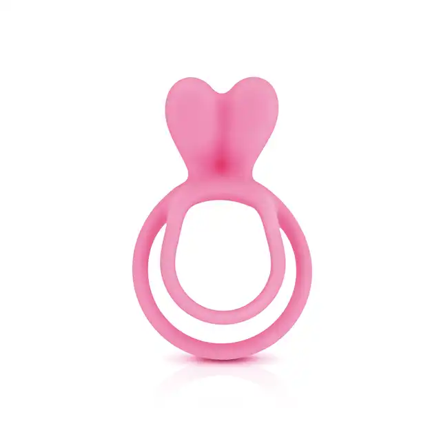 Glamy - Double Cockring Pink - Podwójny silikonowy pierścień wspomagający utrzymanie erekcji z króliczkiem do stymulacji łechtaczki.