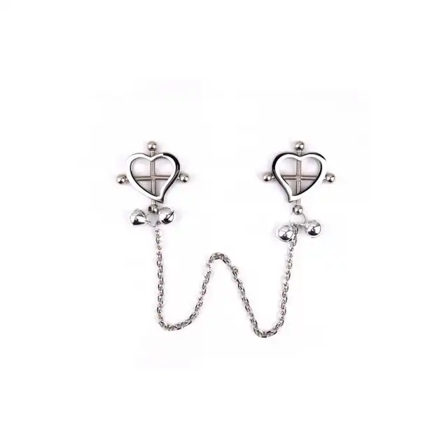 Oproducts – Heart-Shaped Nipple Clamps Tinkling Bells – regulowane zaciski na sutki z dzwoneczkami