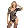 Softline - Bodystocking 2081 O/S Black - Bodystocking z kwiatowym motywem i zmysłowymi wycięciami.