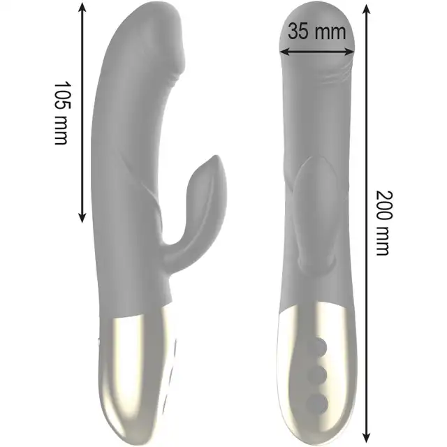 Ibiza - Powerful Anatomical Vibrator with Rabbit. Elegancki czarno-złoty wibrator z króliczkiem z dwoma niezależnymi silnikami