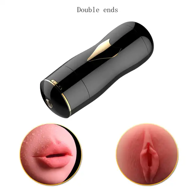 BSeries - Dual Vibrating Masturbator Black - Podwójny masturbator usta - wagina, z intensywnymi 7 wibracjami. 