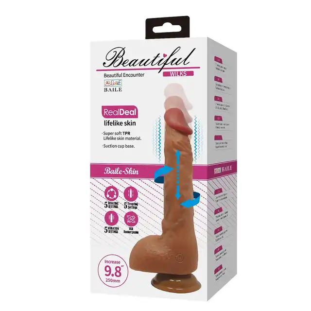 Beautiful - Wilks 9,8" Rotating &amp; Thrusting  Dildo - Realistyczny wibrator-dildo z przyssawką z ruchem posuwistym i rotacyjnym. 25 cm przyjemności.
