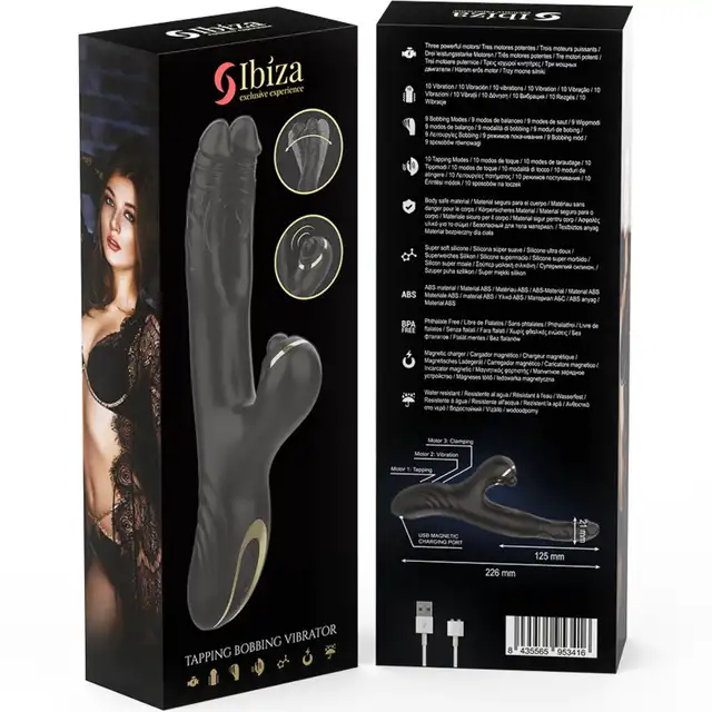 Ibiza – Tapping Bobbing Vibrator. Wyjątkowy wibrator z podwójnymi sakończeniami oraz stukającym masażerem łechtaczki