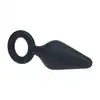Levelz - Silicone  Anal Plug with Loop L. Silikonowy czarny wygodny plug w kształcie stożka z pętelką u podstawy
