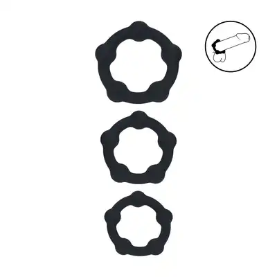 Levelz - Beaded Silicone Cock Ring Set of 3. Zestaw trzech ringów erekcyjnych w teksturowanymi kuleczkami