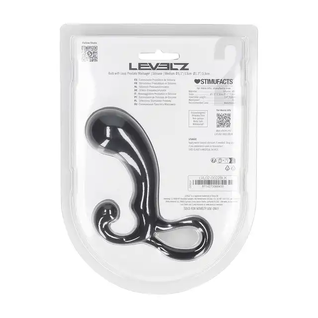 Levelz - Bulb with Loop Silicone Prostate Massager M. Czarny silikonowy stymulator prostaty w rozmiarze M bez wibracji 