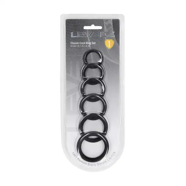 Levelz -  Classic Silicone Cock Ring Set of 6. Zestaw 6 pierścieni erekcyjnych wykonanych z czarnego silikonu