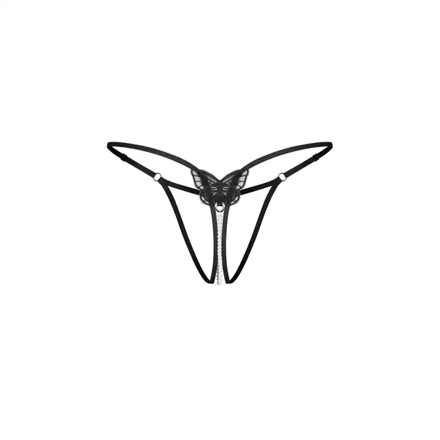 Obsessive - Isseme Crotchless Thong L/XL - Stringi z otwartym krokiem z ozdobnym sznurem białych koralików.