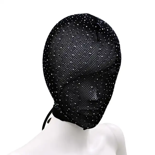 O-Products - Lace Hood Shiny Diamonds - Siateczkowa maska z diamencikami i wiązaniem z tyłu. Idealna do stylizacji fetyszowych i role-play.