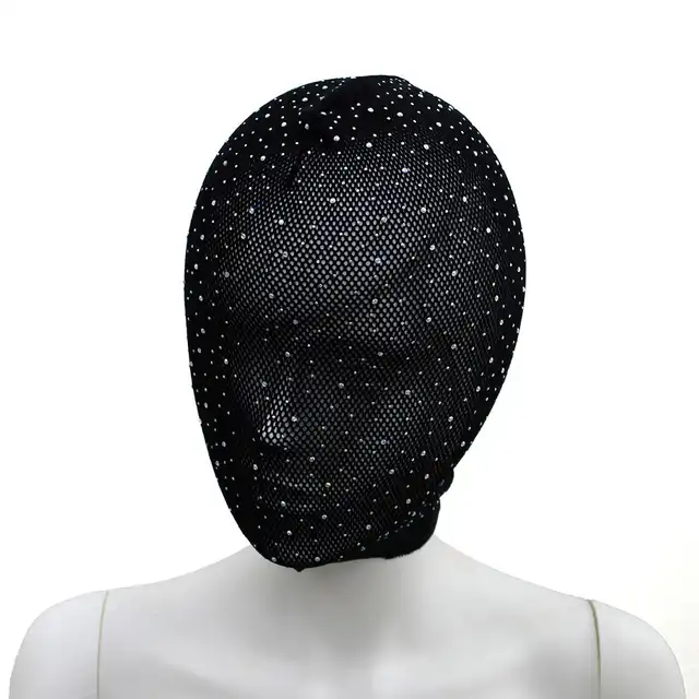 O-Products - Lace Hood Shiny Diamonds - Siateczkowa maska z diamencikami i wiązaniem z tyłu. Idealna do stylizacji fetyszowych i role-play.