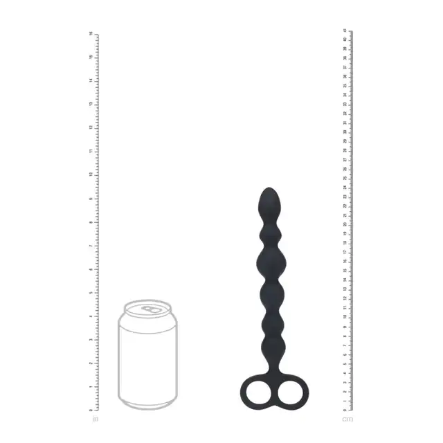 Levelz – Beaded Silicone Anal Probe with Double Loop. Długie czarne koraliki analne z wygodną rączką