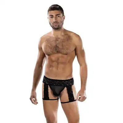 Envy Menswear - Midnight Stride Garters Black, OS - Męski pas do pończoch o odważnym designie. Elastyczne, wygodne, w rozmiarze uniwersalnym.