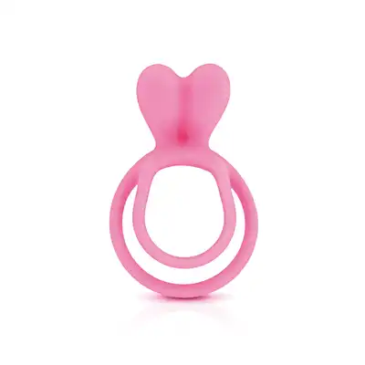 Glamy - Double Cockring Pink - Podwójny silikonowy pierścień wspomagający utrzymanie erekcji z króliczkiem do stymulacji łechtaczki.