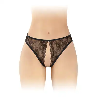 Fashion Secret - Victoria Black OS - Koronkowe czarne stringi z szerokim wycięciem z przodu i otwartym krokiem. Pięknie podkreślają sylwetkę!