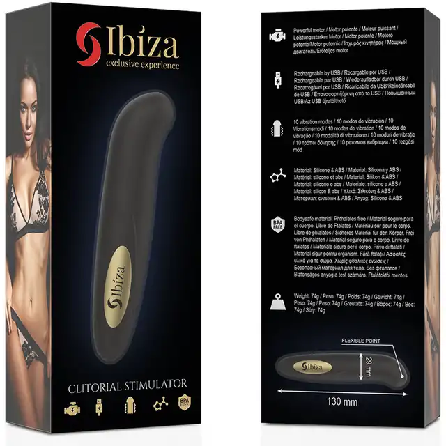 Ibiza -  Clit Stimulator USB. Elegancki czarno-złoty mini wibrator do łechtaczki z 10 trybami 