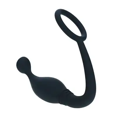 Levelz – Silicone Cockring with Prostate Stimulator M. Ergonomiczny silikonowy czarny stymulator prostaty z ringiem na penisa