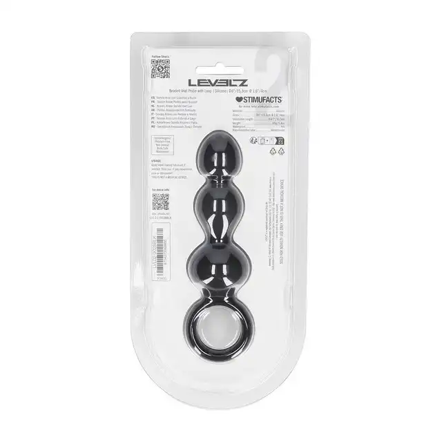 Levelz – Beaded Anal Probe With Loop. Czarna silikonowa wtyczka analna segmentowana i mocno stymulująca
