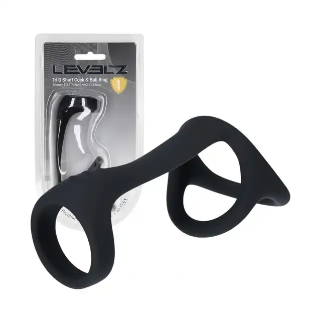 Levelz – Tri O Shaft Cock &amp; Ball Ring. Silikonowy czarny ring z opaską na jądra. 