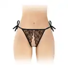 Fashion Secret - Stella Black OS - Wiązane czarne stringi z otwartym krokiem. Piękna koronka z przodu.