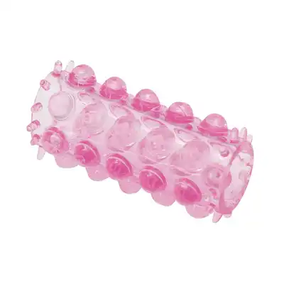Toyz4Lovers - Long Ring Phallic Sheath. Nakładka na penisa z wypustkami, rozciągliwa i transparentna w kolorze różowym