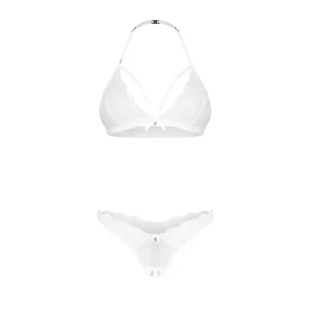 Obsessive – Weddya 3-Pcs Set L/XL. Zmysłowy prześwitujący komplet bielizny na nos poślubną z otwartym krokiem 