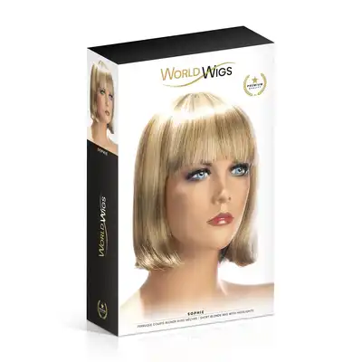 World Wigs - Sophie blond peruka z pasemkami. Krótkiej długości proste włosy z grzywką.