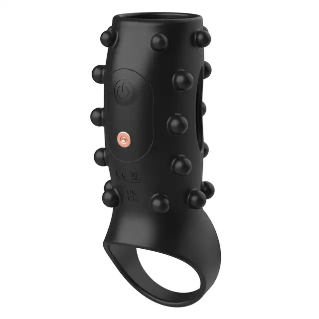 B-Series - Flex Pulse Sleeve. Wibrująca vzarna silikonowa nakładka na penisa z 10 programami wibracji, wypustkami stymulującymi i ładowaniem USB
