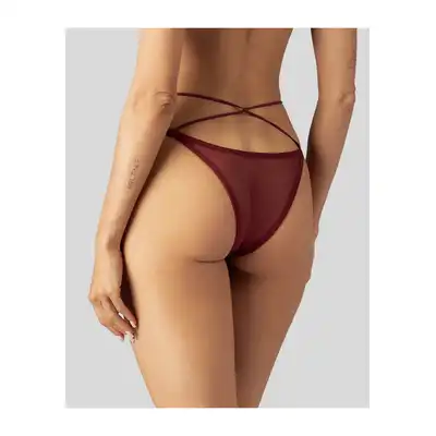 Obsessive - Parisel Mini Panties S/M - Figi podkreślające atuty. Głęboki burgund, transparentny mesh i paseczki, które efektownie podkreślają biodra.