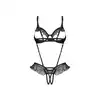 Obsessive - Carrola Crotchless Teddy L/XL - Seksowne otwarte body z uroczymi falbankami. Niesamowicie podkreśla figurę!