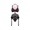 Obsessive - Parisel 3-Pcs Set L/XL - 3-częściowy komplet bielizny - warstwowe miseczki, transparentny pas do pończoch i eleganckie bordo w nowoczesnym wydaniu.