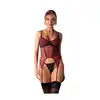 Obsessive - Parisel Corset L/XL - Wyjątkowy czarno-bordowy gorset o dopasowanym fasonie. Model z fiszbinami.