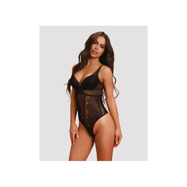 Obsessive - Deina More Teddy L/XL - Klasyczne, koronkowe body z pięknie wyeksponowanymi plecami.