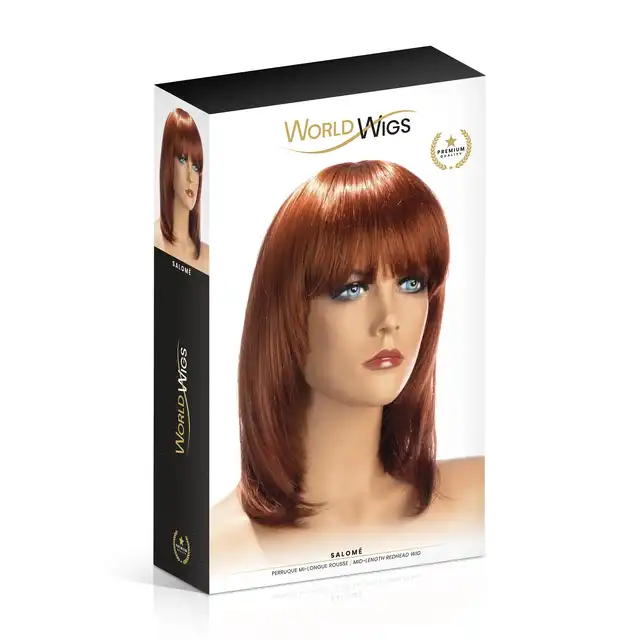 World Wigs - Salome ruda peruka. Średniej długości proste włosy z grzywką.