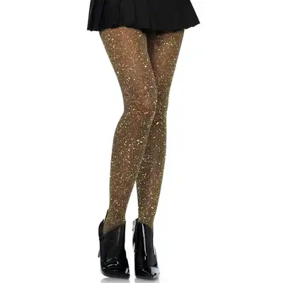 Leg Avenue - Shimmer Tights. Czarne błyszczące rajstopy z brokatowym wykończeniem. 