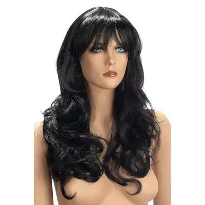 World Wigs - Zara ciemno brązowa peruka. Długie  falowane włosy z grzywką. 