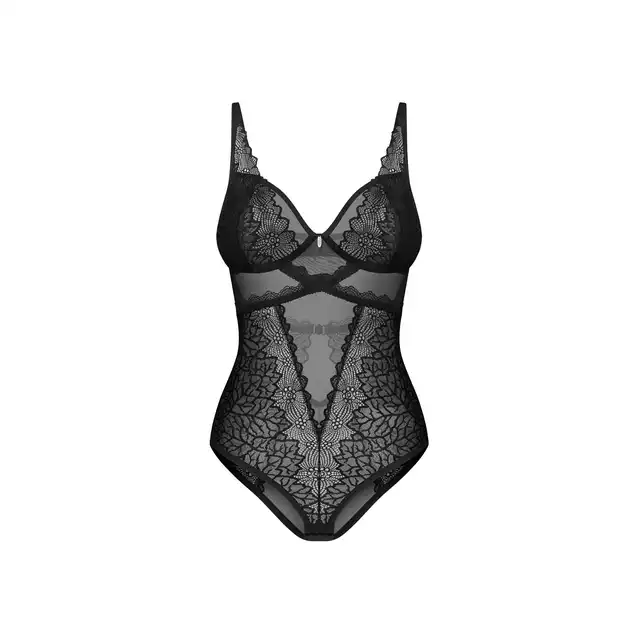 Obsessive - Deina More Teddy L/XL - Klasyczne, koronkowe body z pięknie wyeksponowanymi plecami.