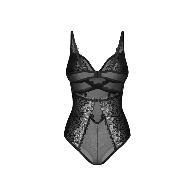Obsessive - Deina More Teddy L/XL - Klasyczne, koronkowe body z pięknie wyeksponowanymi plecami.