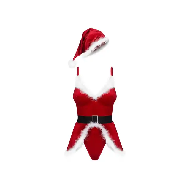 Obsessive – Hot Santa L/XL. Seksowny, zmysłowy kostium mikołajki z body i czapeczką!