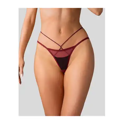Obsessive - Parisel Mini Panties S/M - Figi podkreślające atuty. Głęboki burgund, transparentny mesh i paseczki, które efektownie podkreślają biodra.