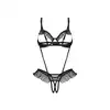 Obsessive - Carrola Crotchless Teddy L/XL - Seksowne otwarte body z uroczymi falbankami. Niesamowicie podkreśla figurę!