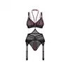 Obsessive - Parisel 3-Pcs Set L/XL - 3-częściowy komplet bielizny - warstwowe miseczki, transparentny pas do pończoch i eleganckie bordo w nowoczesnym wydaniu.