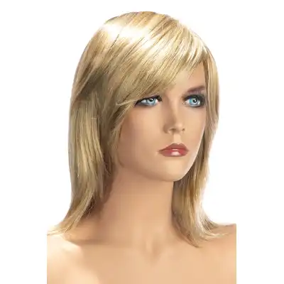 World Wigs - Zoe blond peruka z pasemkami. Średniej długości proste włosy z grzywką.