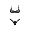 Obsessive - Rolleya 2-Pcs Set L/XL - 2-częściowy komplet z imitacją latexu i prześwitującymi elementami. Konstrukcja z fiszbinami efektywnie podkreślająca biust.