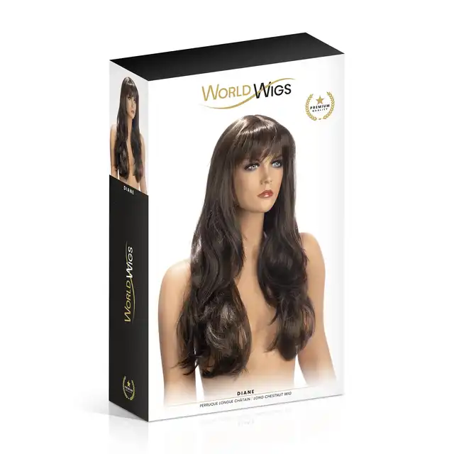 World Wigs - Diane kasztanowa długa perka. Falowane włosy z grzywką. 